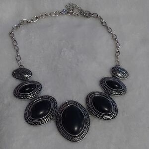 3/$12 Chic Silver and Black Oval Necklace